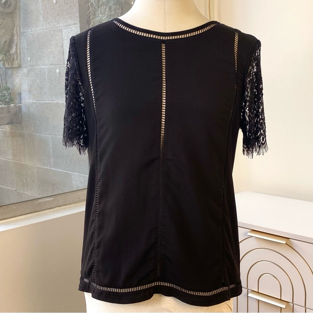 French Connection Lace-Sleeve Blouse, Black, Size Small
